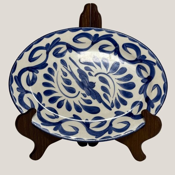 12" Oval Serving Platter Puebla Blue by Anfora (Mexico) - Picture 1 of 9
